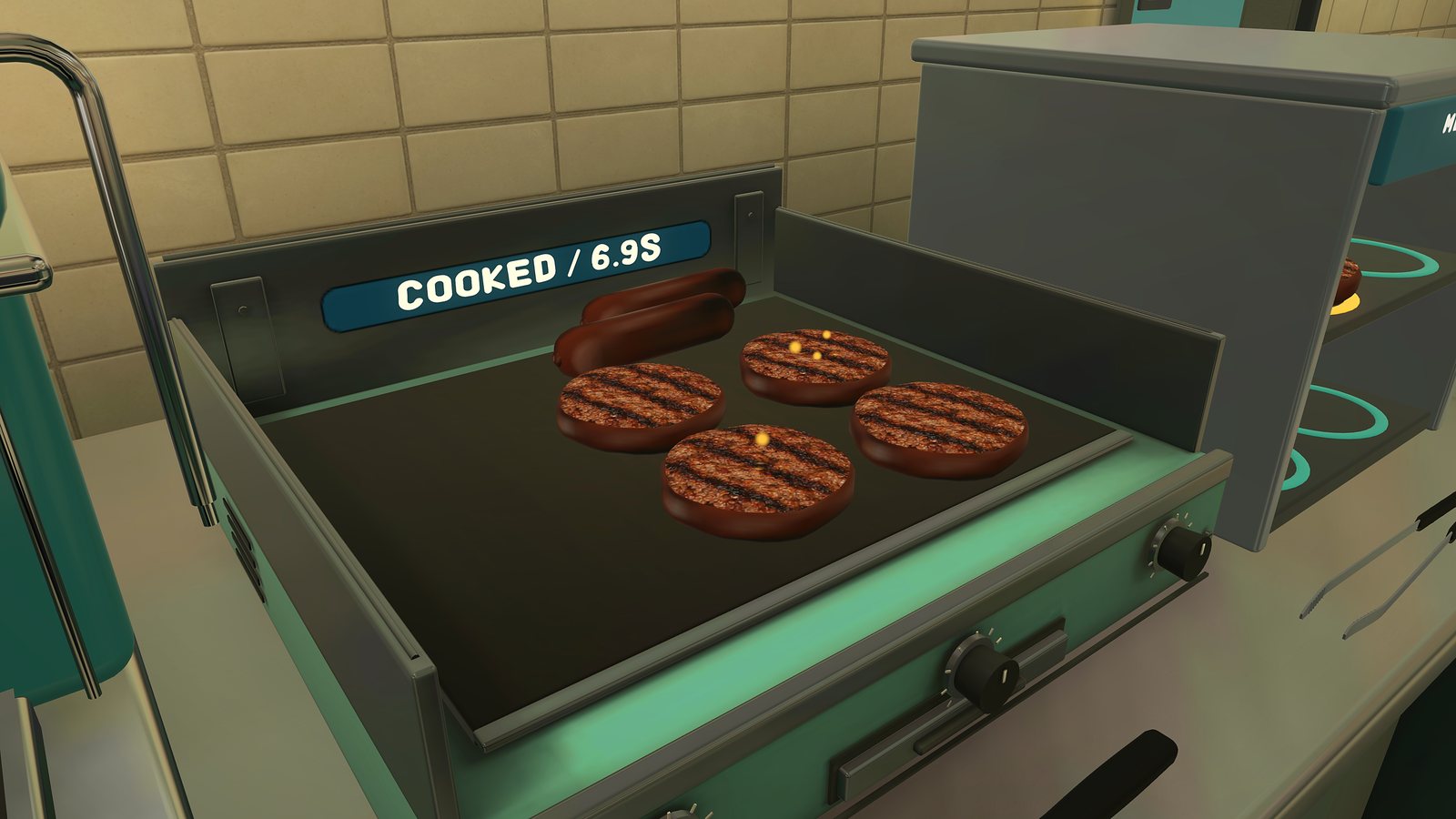 Patties and sausages cooking on the grill